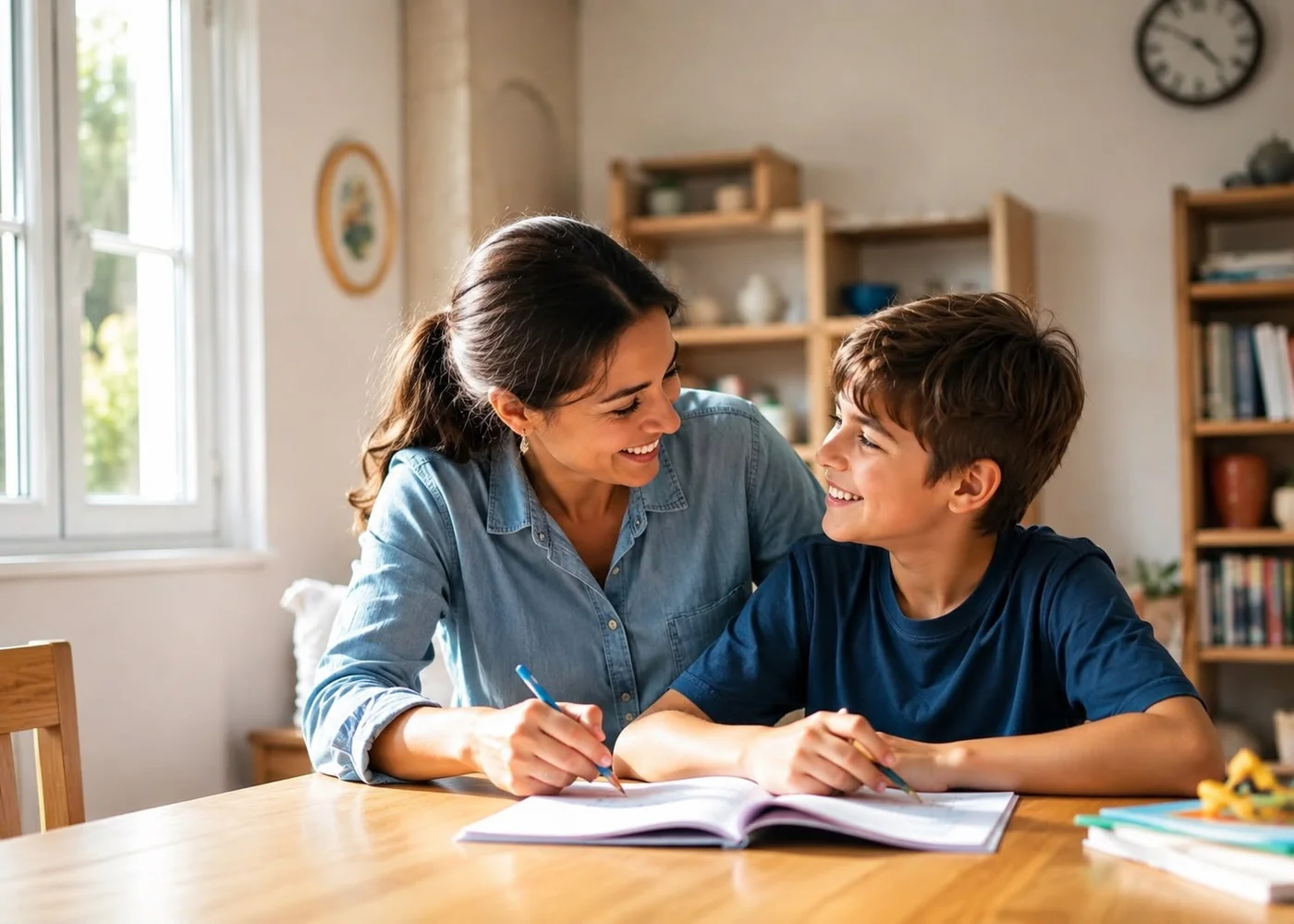 Lehrerin hilft Kindern bei den Hausaufgaben